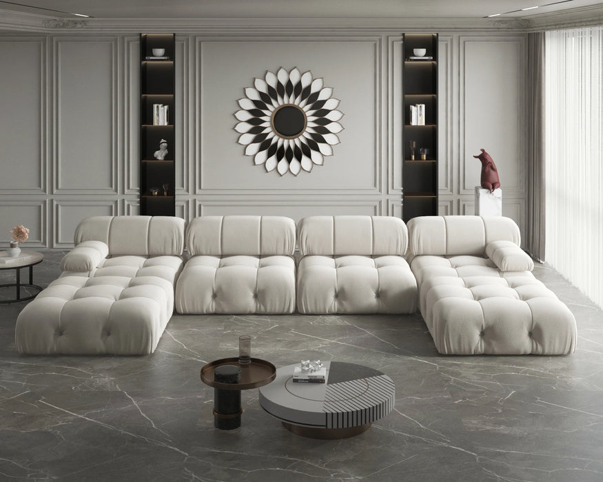 Italian Deianira Sectional Sofa for Living Room 138 inch Wide Velvet Fabric Reversible Modular Counch Sofas with Chaise Ottoman