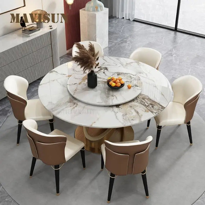 Italian Office Luxury Rock Board Dining Table Turntable Modern Simple Household Kitchen Table And Chair Bedroom Set Furniture