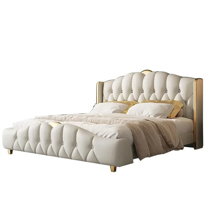 Italian minimalist Napa leather bed, light luxury, modern minimalist double bed, master bedroom, 1.8 king bed, 1.5 meter leather