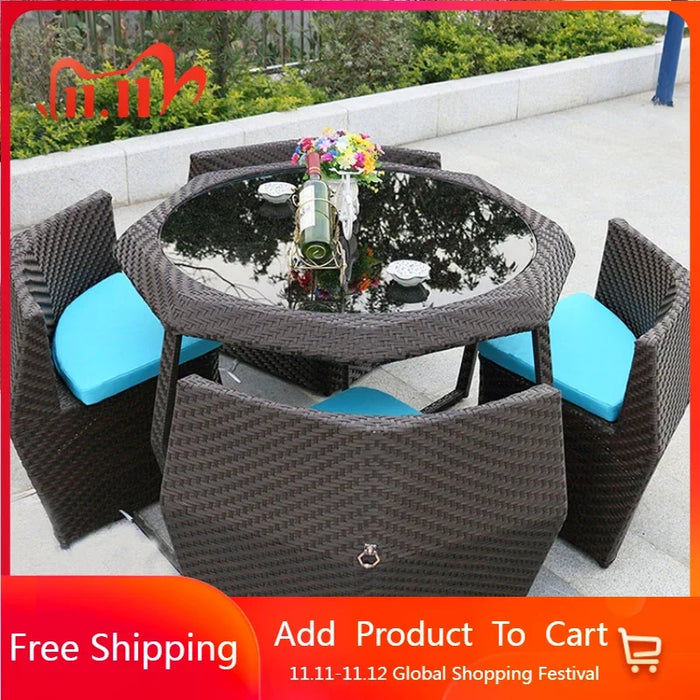 Outdoor Table and Chair Leisure PE Rattan Combination Villa Courtyard Garden Guest House Creative Garden Furniture Sets WKGF