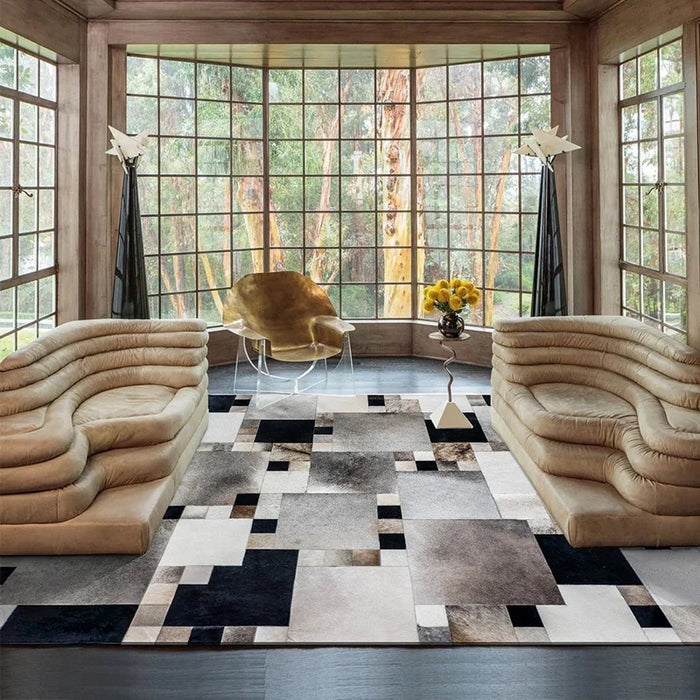Cowhide Leather Pattern Print Carpet Irregular Living Room Gray Artist'S Product Geometric Floor Mat Black And White Gray Rugs