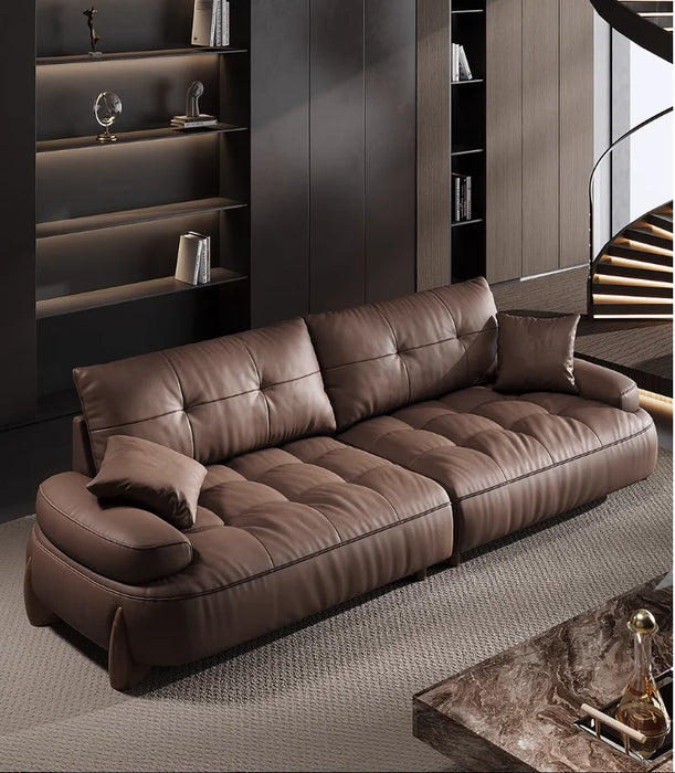 Italian minimalist leather sofa head layer cowhide modern simple retro three-seat living room small apartment leather sofa