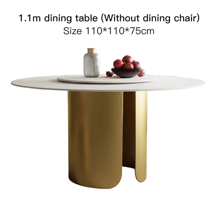 Simple Modern Light Luxury Rock Dining Table Vintage Household Round Side Table Turntable White Mesa De Cocina Hotel Furniture