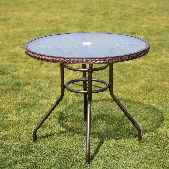Outdoor Terrace Leisure Folding Rattan Iron Table and Chair Garden Balcony Leisure Furniture Combination Set Sun Umbrella Sets