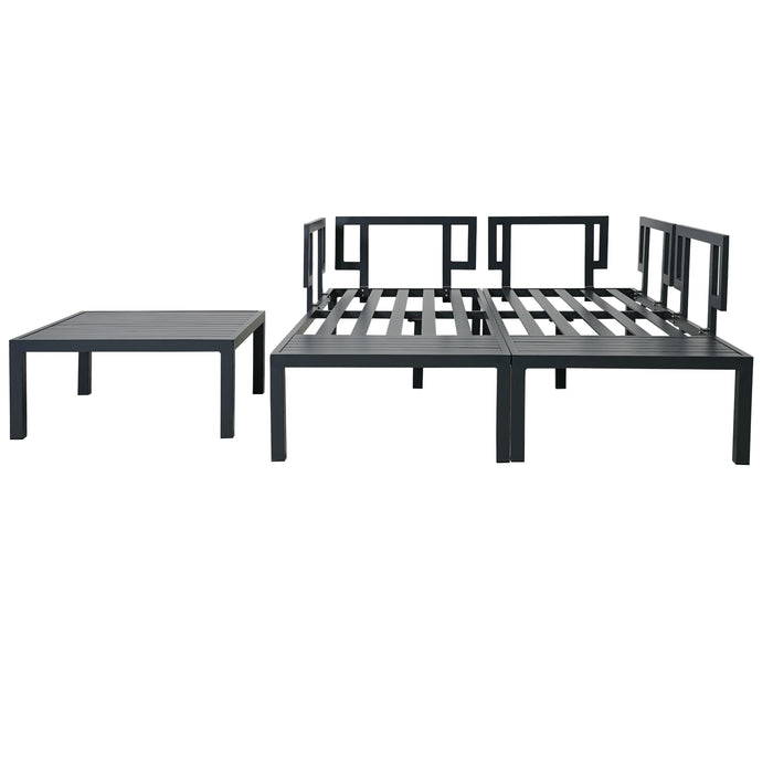 Patio Furniture Set Outdoor 3-piece Aluminum Alloy Sectional Sofa Set with End Table and Coffee Table,Black Frame+Gray Cushion