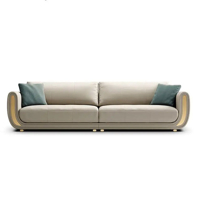 Italian light luxury sofa living room fully equipped three-seat sofa in-line large apartment leather sofa head layer cowhide