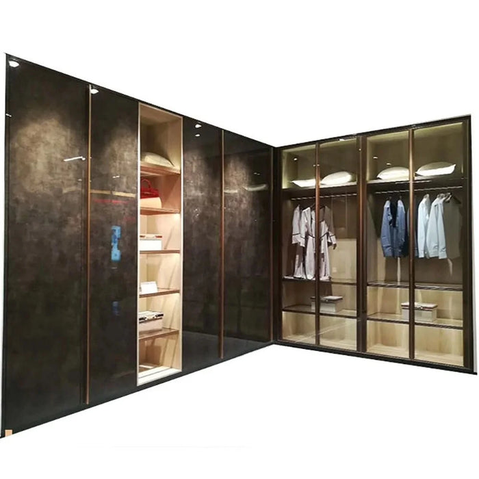 Customized Bedroom Furniture Wardrobe Glass Door Wooden Modern Closet