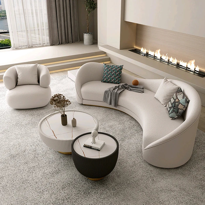 Curved Lambswool White Sofa Unusual White Minimalist Reading Living Room Sofa Banquet Comfort Unique Divano Bedroom Furniture