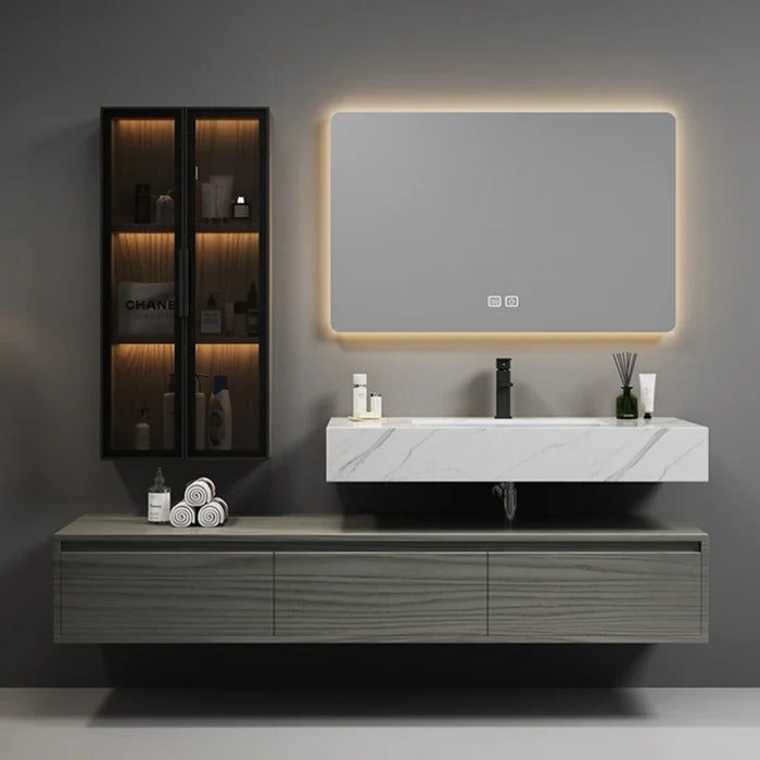 Customized Rock Panel Bathroom Cabinet Minimalist Modern Vanity Toilet Storage  Sink