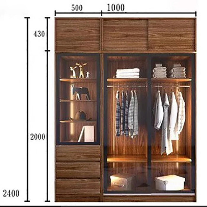Simple Modern Organizer Wardrobe Drawers Hanging Rail Storage Cabinet Glass Sliding Door Bedroom Roupeiros Household Items