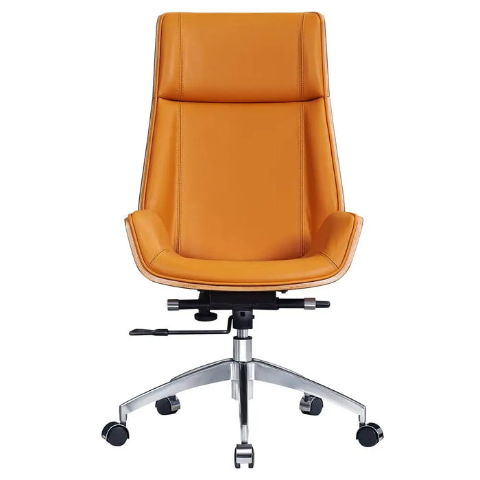 Orange Aniline Leather Ergonomic Office Chair Armless Chair Desk Chair Walnut Wood
