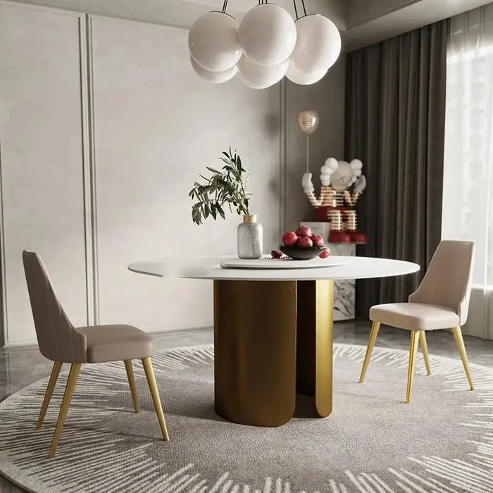 Simple Modern Light Luxury Rock Dining Table Vintage Household Round Side Table Turntable White Mesa De Cocina Hotel Furniture