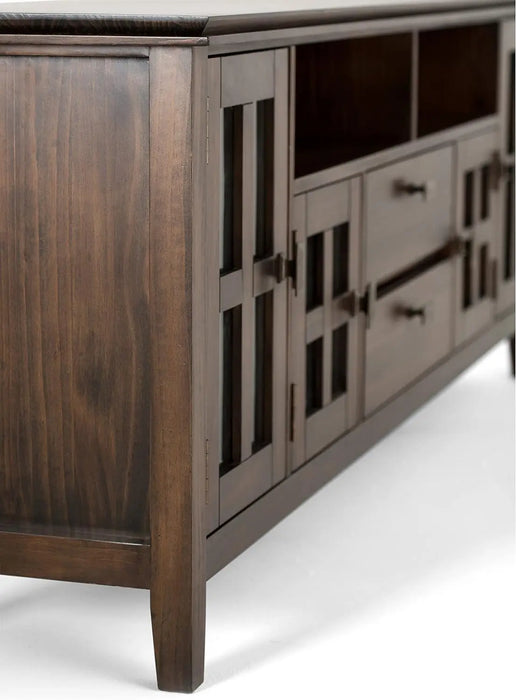 SIMPLIHOME Artisan SOLID WOOD 72 Inch Wide Transitional TV Media Stand in Natural Aged Brown for TVs up to 80 Inch