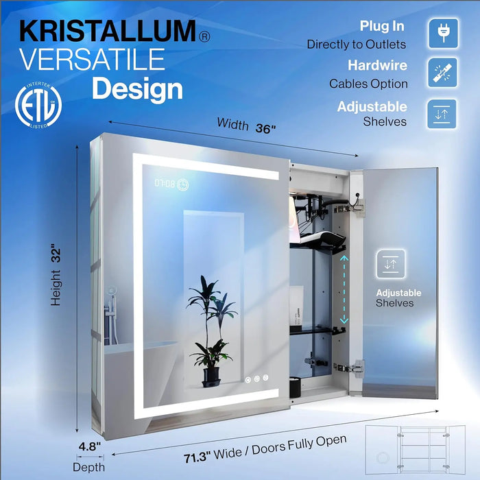 Lighted Medicine Cabinet for Bathroom - 36x32 - Front Lit & Backlit LED Medicine Cabinet with Lights