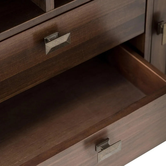 SIMPLIHOME Artisan SOLID WOOD 72 Inch Wide Transitional TV Media Stand in Natural Aged Brown for TVs up to 80 Inch