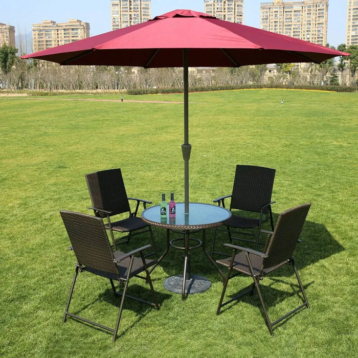 Outdoor Terrace Leisure Folding Rattan Iron Table and Chair Garden Balcony Leisure Furniture Combination Set Sun Umbrella Sets