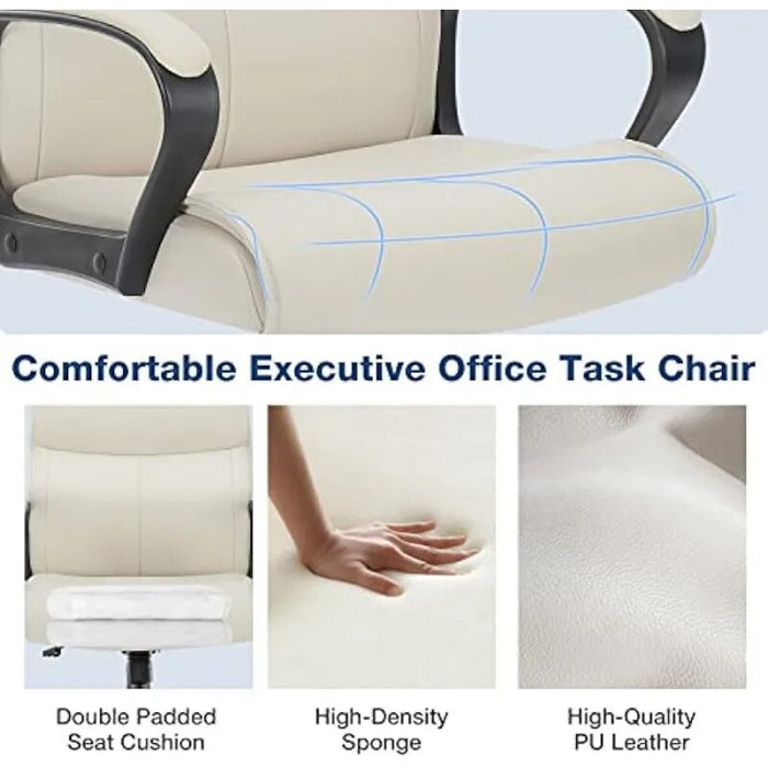 OLIXIS Office Desk Chair with Padded Armrests Mid Back Lumbar Support and Adjustable Height & Tilt Angle(Cream/Black)optional