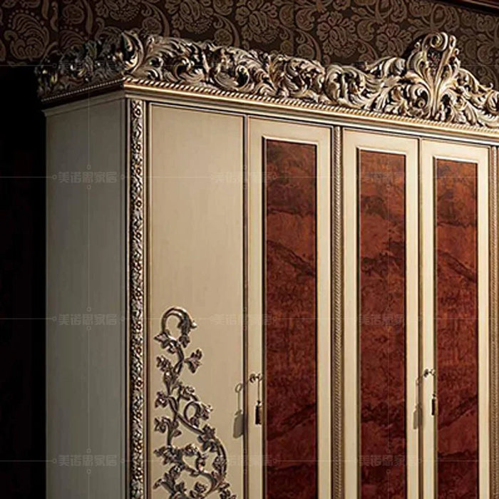 Custom villa furniture Italian luxury wardrobe European solid wood carved four door wardrobe bedroom locker custom wardrobe