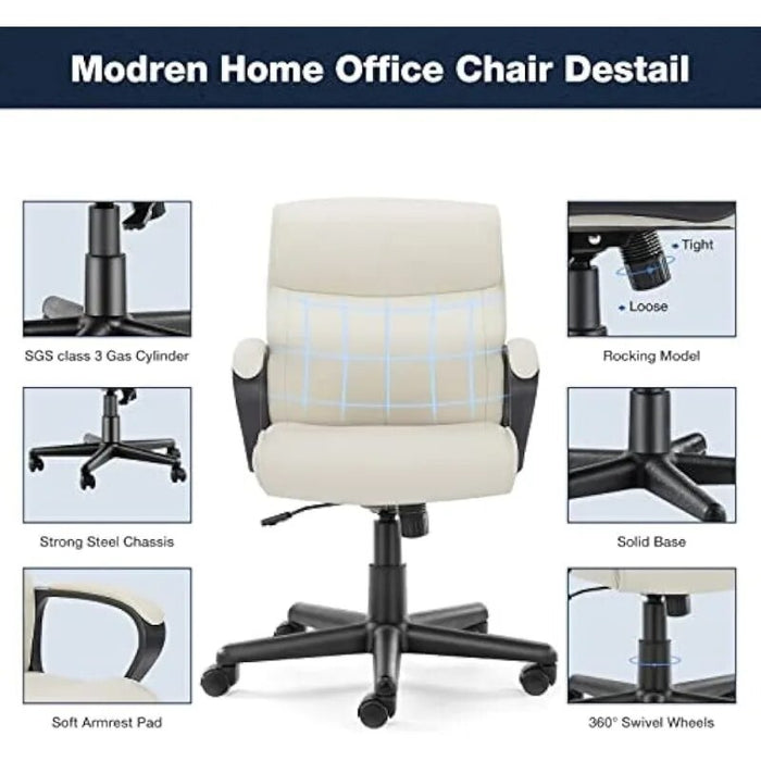 OLIXIS Office Desk Chair with Padded Armrests Mid Back Lumbar Support and Adjustable Height & Tilt Angle(Cream/Black)optional