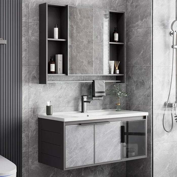 Customizable Aluminum Gold Bathroom Cabinet Set Bathroom Washbasin Ceramic One-piece Sink Decoration Furniture
