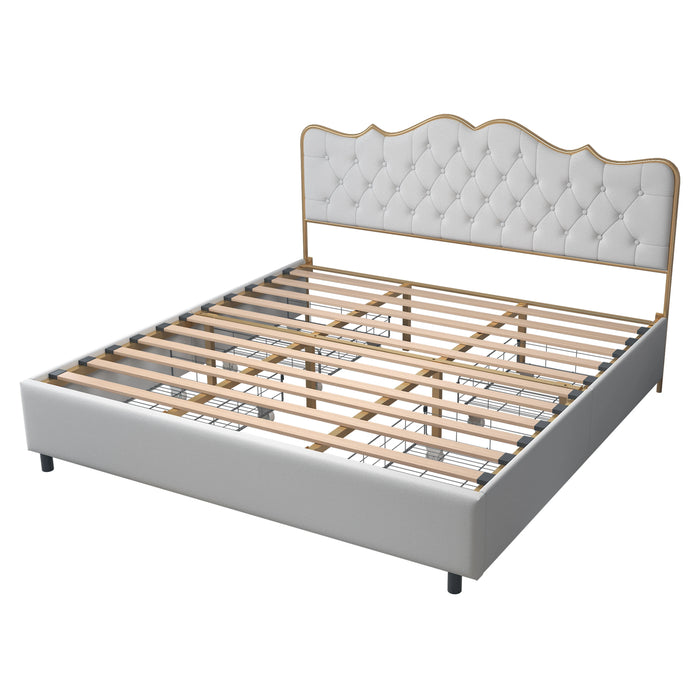 Classic Steamed Bread Shaped Backrest, Metal Frame, Solid Wood Ribs, with Four Storage Drawers, Sponge Soft Bag,Light Gray