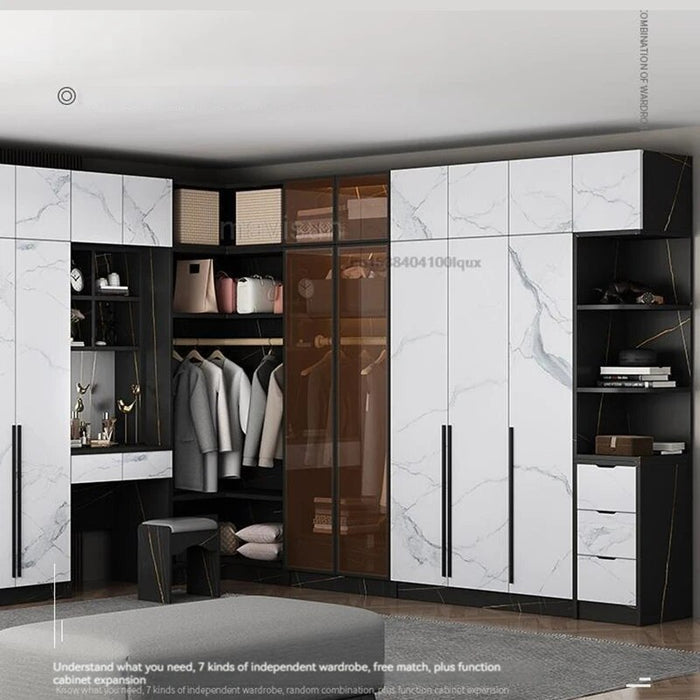 Italian Modern Minimalist Practical Bedroom Wardrobe Large Wooden Wardrobe With Dressing Table Combination Luxury Home Furniture
