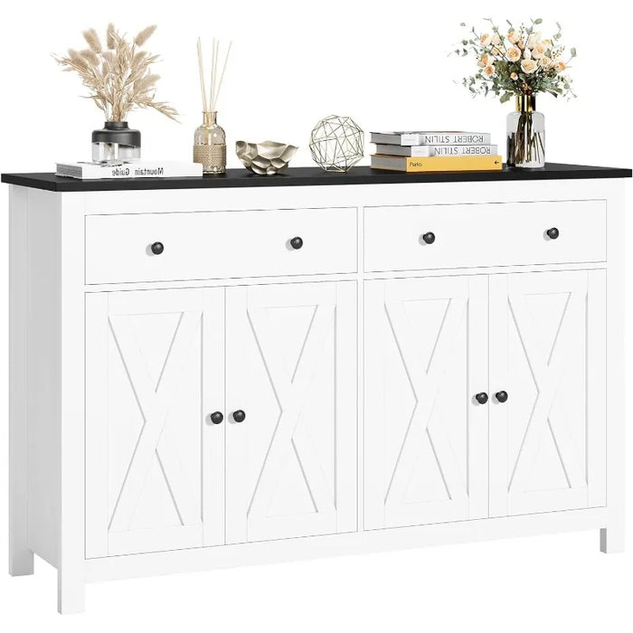 Sideboard Buffet Cabinet with Storage, 55" Large Kitchen Storage Cabinet with 2 Drawers and 4 Doors, Wood Coffee Bar Cabinet