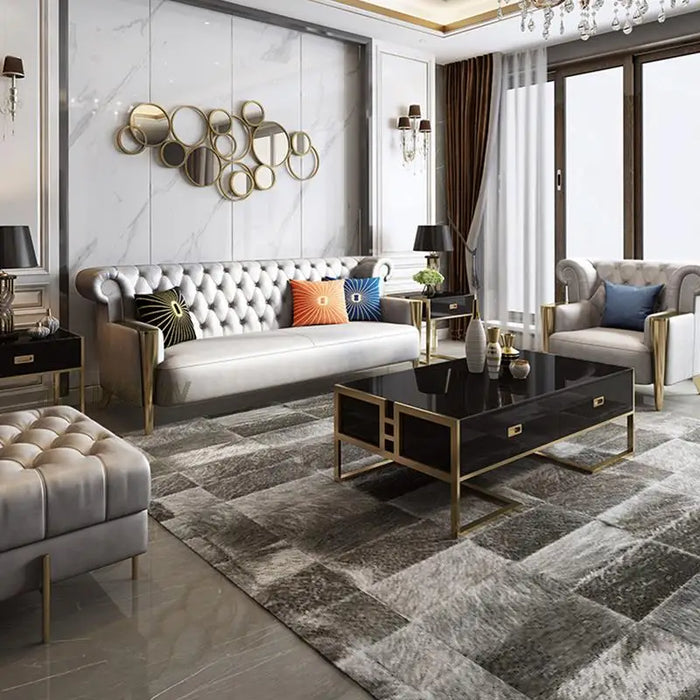 Silver Gray High-End Living Room Sofa Combination Corner Light Luxury Solid Wood Simple Post-Modern Furniture All Sofas