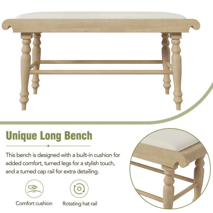 OPMAX 6-peice Dining Set with Turned Legs, Kitchen Table Set with Upholstered Dining Chairs and Bench,Retro Style, Natural
