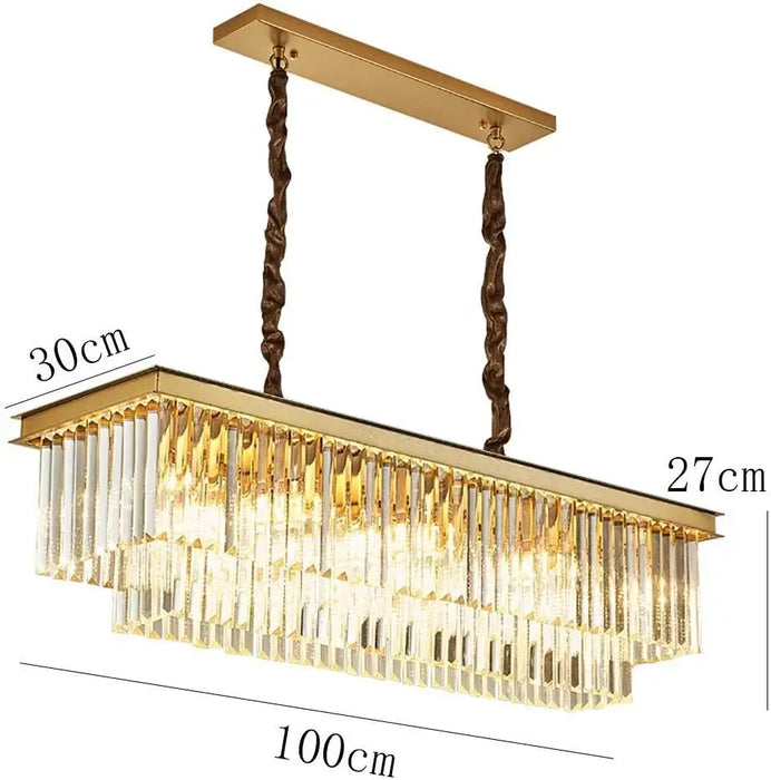 Chandeliers,Rectangular Crystal Chandelier for Kitchen,E14 Modern Rectangular Dulight,Hanging Light for Living Room Dining