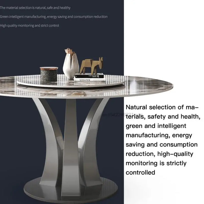 Italian Minimalist Marble Round Table With Turntable Home Small Apartment Light Luxury Modern High-end Slate Restaurant Table