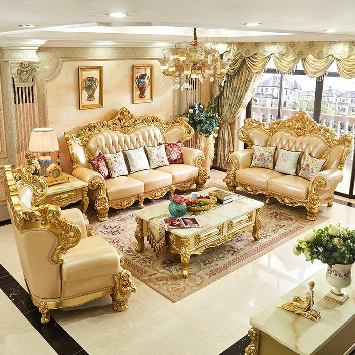 Italian sofa set design 1+2+3 seat living room furniture Gold luxury genuine leather living room sofas