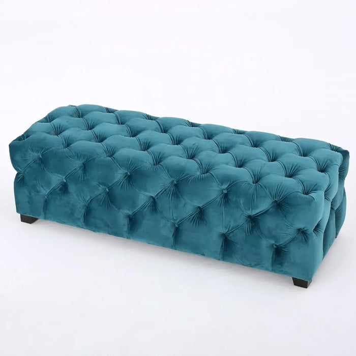 Dark Teal Tufted Velvet Fabric Rectangle Ottoman Bench Folding Stool Chair Hallway Pouf Salon Restapies Bar Stools & Ottomans