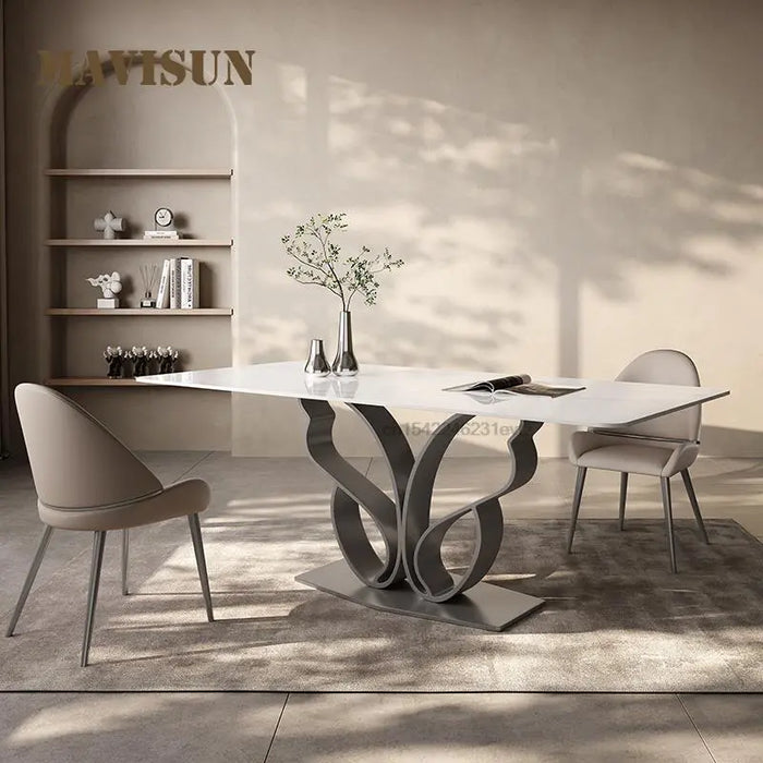 Italian Minimalist Bright Slate Dining Table Light Luxury Kitchen Furniture High-end Villa Restaurant Designer Dining Table Set