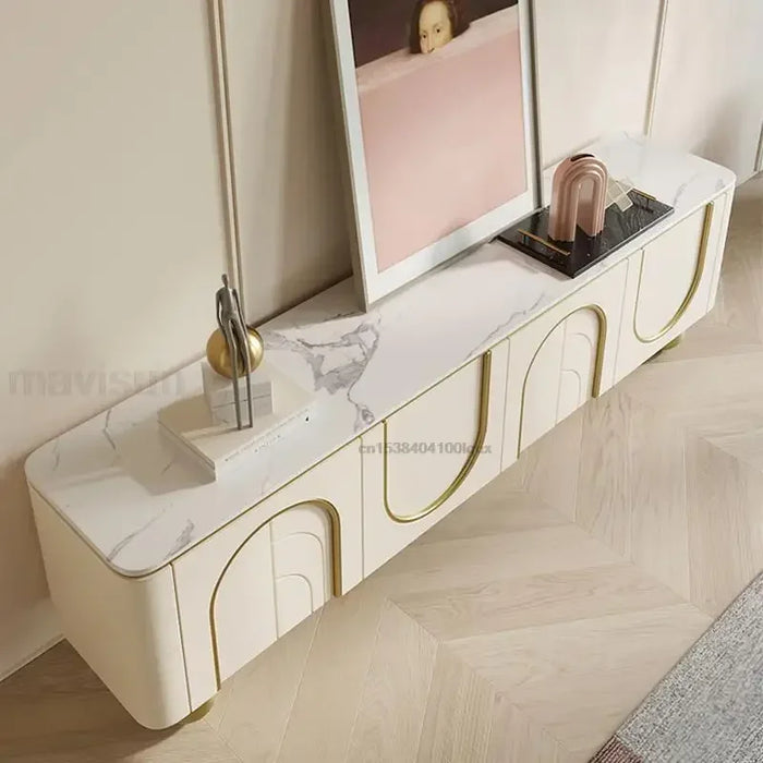 Cream Style TV Cabinets Large Storage Gold Ball Stainless Steel Feet Pressed Doors Concise TV Stand Living Room Furniture