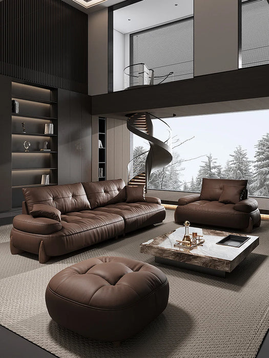 Italian minimalist leather sofa head layer cowhide modern simple retro three-seat living room small apartment leather sofa