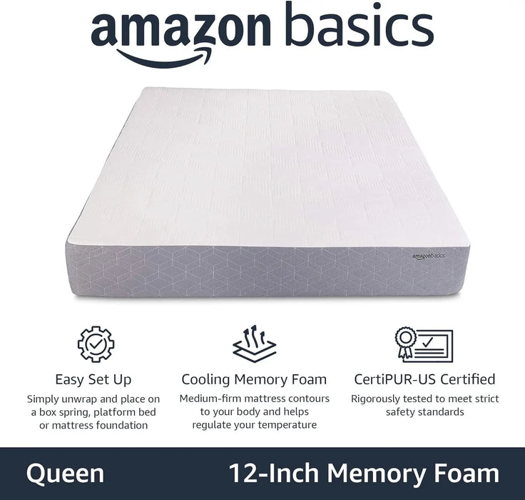 Cooling Gel-Infused Medium-Firm Memory Foam Mattress, CertiPUR-US Certified - Queen Size 12 Inch White/Gray bedroom furniture