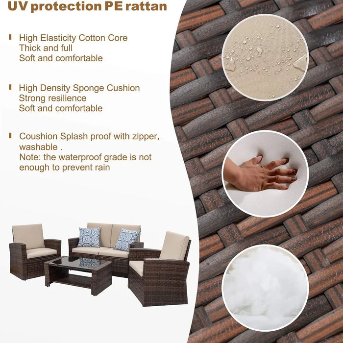 Outdoor Patio Furniture 4 Piece Set Naturehike Tent Outdoor Garden Living Room Garden Trade Shows Furnitures Tents Rattan Sofa