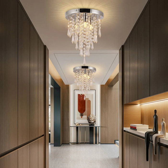Crystal Ceiling Light LED Modern Hall Chandelier Living Room 3-Light Flush Mount Lamp Room Decor Lighting Fixture