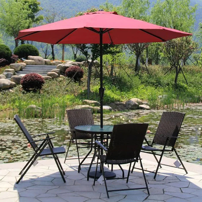 Outdoor Terrace Leisure Folding Rattan Iron Table and Chair Garden Balcony Leisure Furniture Combination Set Sun Umbrella Sets