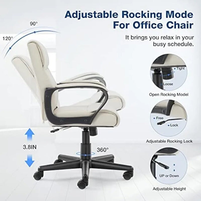 OLIXIS Office Desk Chair with Padded Armrests Mid Back Lumbar Support and Adjustable Height & Tilt Angle(Cream/Black)optional