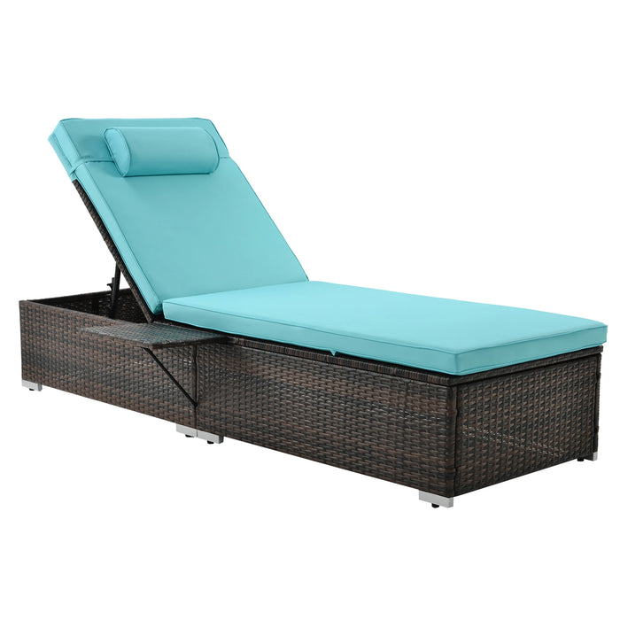 Outdoor PE Wicker Chaise Lounge - 2 Piece Patio Brown Rattan Reclining Chair Beach Pool Adjustable Backrest Recliners
