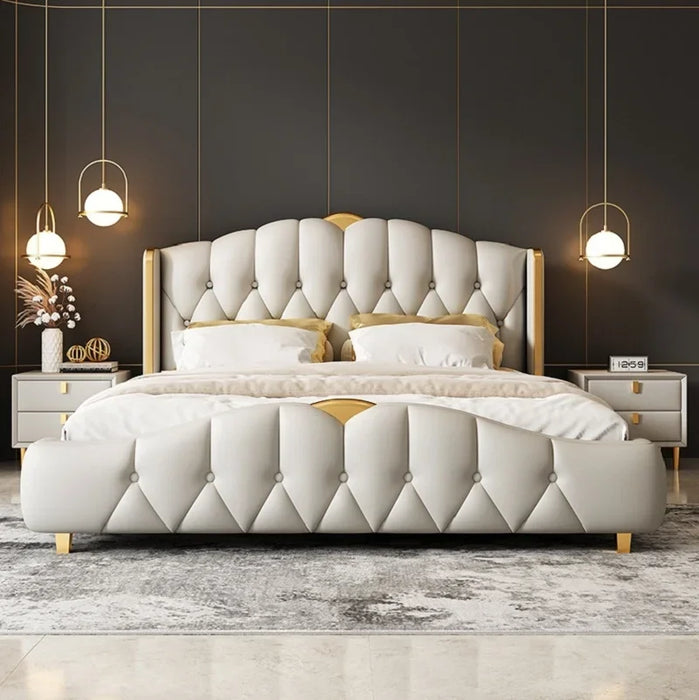 Italian minimalist Napa leather bed, light luxury, modern minimalist double bed, master bedroom, 1.8 king bed, 1.5 meter leather