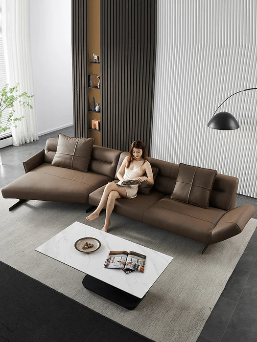 Italian Minimalist Leather Sofa Living Room First Layer Cowhide Shaped Modern Light Luxury High-End Sofa