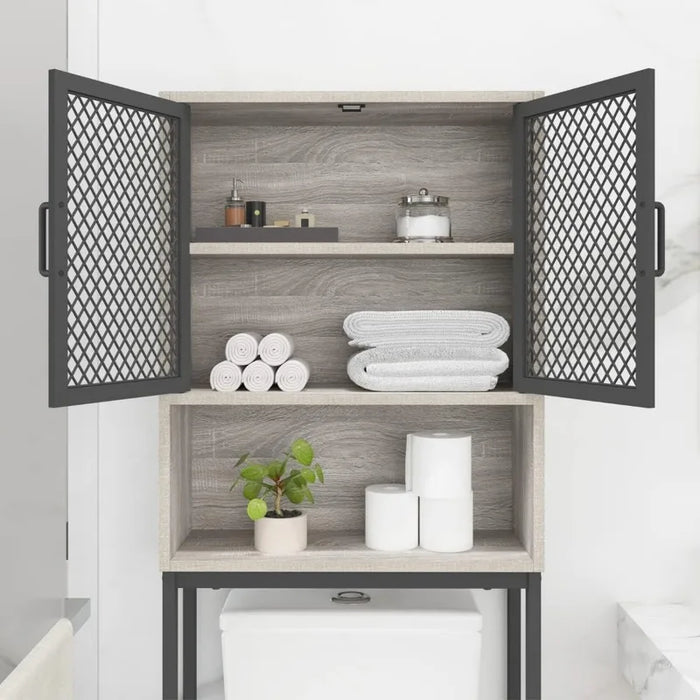 Bathroom Space Saver, Over The Toilet Storage Cabinet, Metal and Wood Industrial Organizer Stand Above Toilet