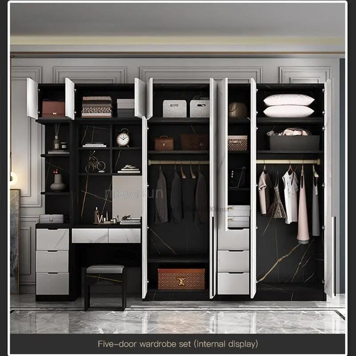 Italian Modern Minimalist Practical Bedroom Wardrobe Large Wooden Wardrobe With Dressing Table Combination Luxury Home Furniture