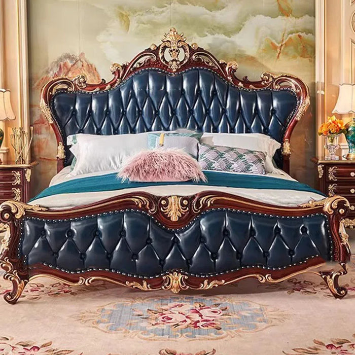 Nordic Aesthetic Double Bed Queen Size Cheap Cute Salon Luxury King Double Bed Modern Wood Leather Camas Matrimonial Furniture