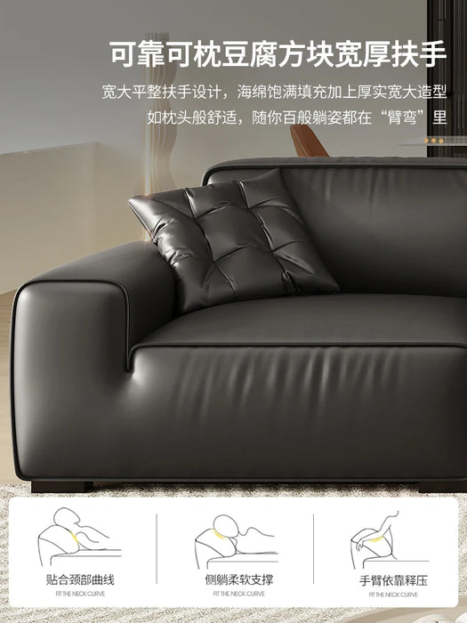 Italian minimalist leather sofa first floor cowhide living room inline sofa black tofu block big black cow original sofa