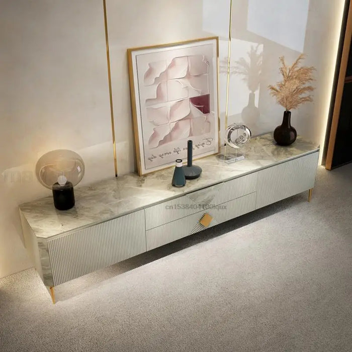 Italian Style Minimalist Floor Cabinet For Living Room Furniture Light Luxury Glossy Gray Rock Slab Top Design 1.8m Tv Stands