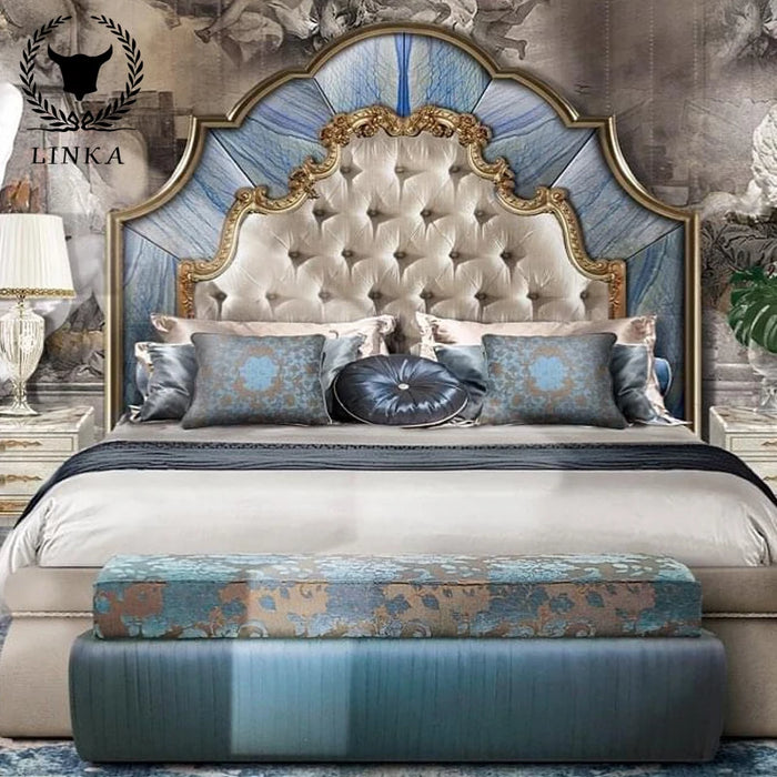 Custom French luxury solid wood double bed wedding bed European palace villa log carved princess bed